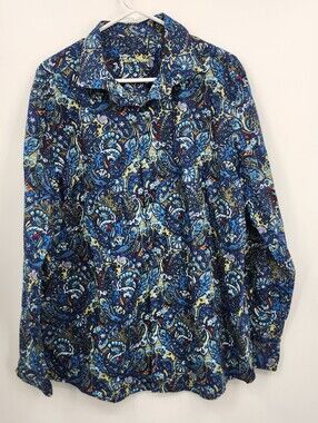 Tasso Elba Mens XL Blue Stretch Florales Paisley Button Up Print
